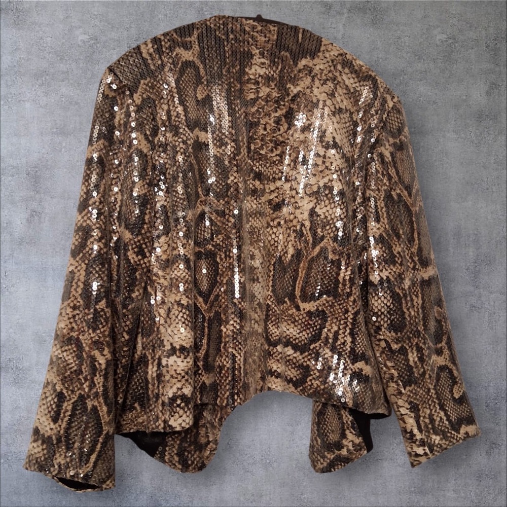 FRENCH CONNECTION Sequin Snake Print Drape Jacket/Blazer Women Size 10 - Picture 4 of 10